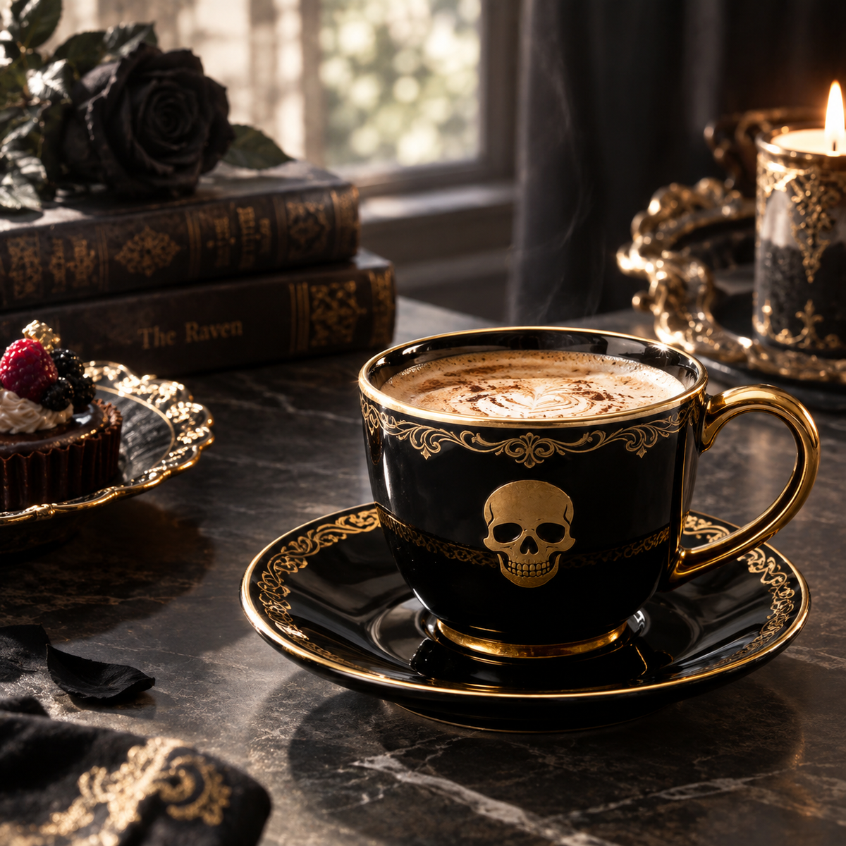 Black & Gold Skull Ceramic Cup