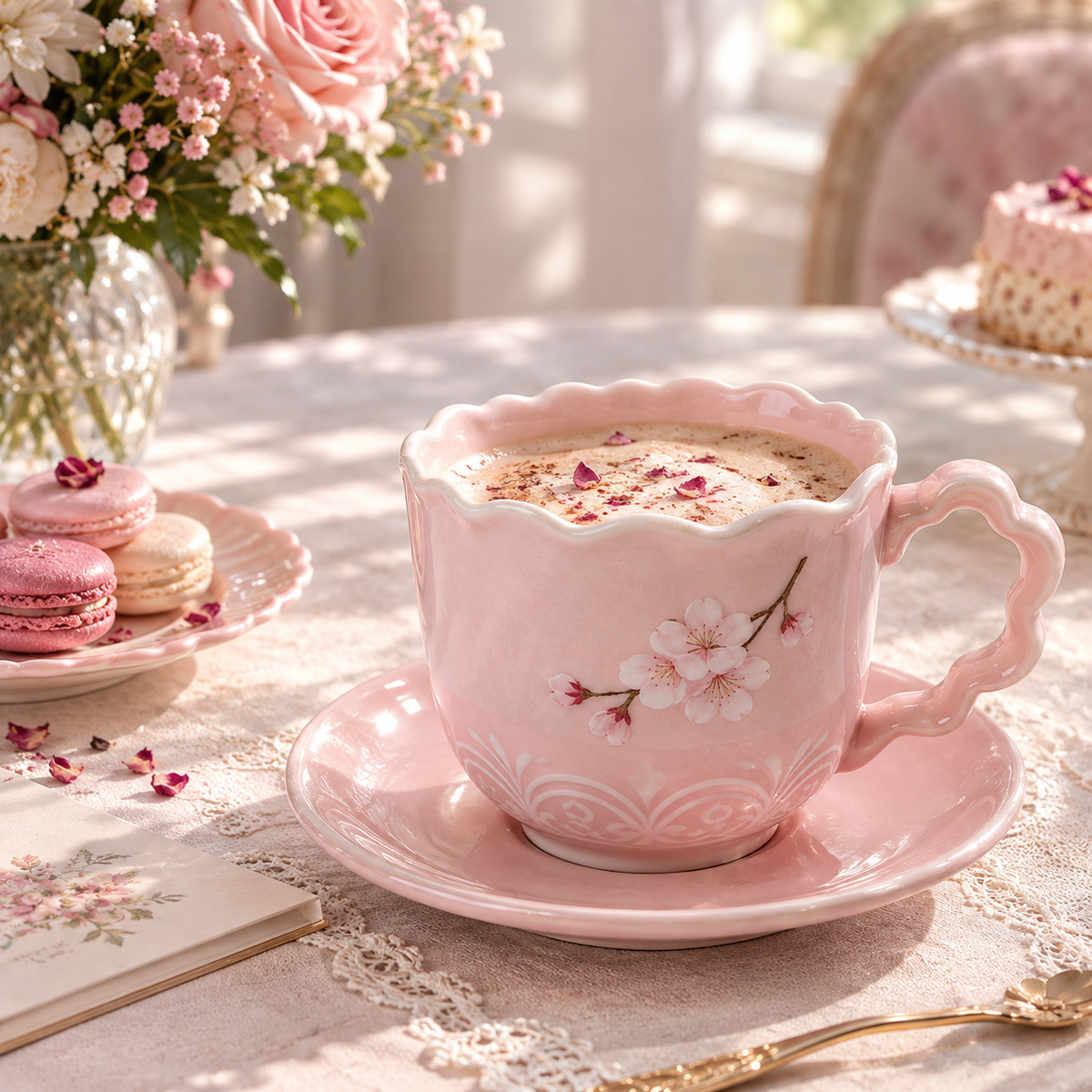 Pink Cherry Blossom Ceramic Cup